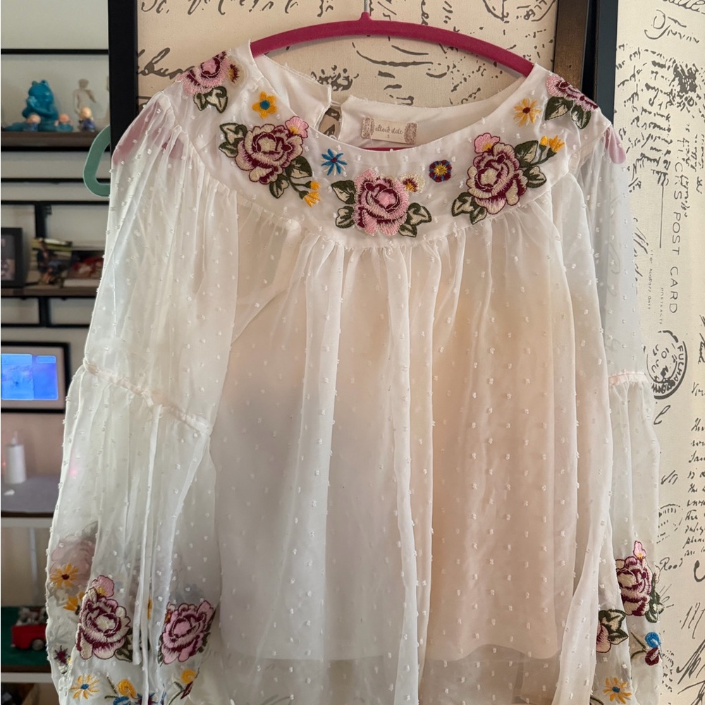 Floral Embroidered Sheer White Blouse